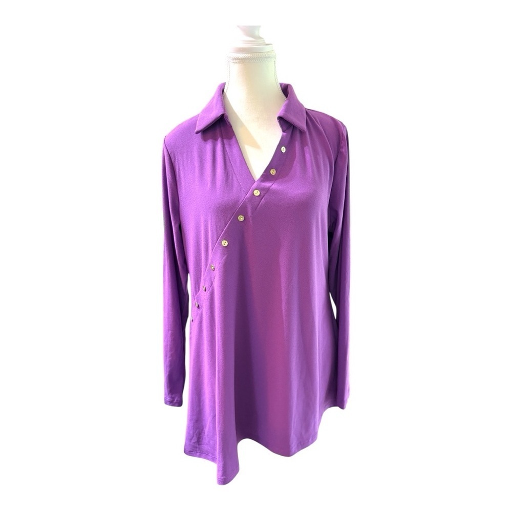 Purple Women with Control by Renée Greenstein Long Sleeve Blouse - Size L